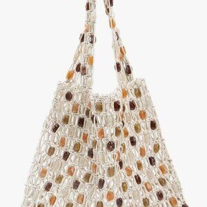 Boho Crochet Shoulder Bag for Women, Colorful Beaded Beach Tote Handbag